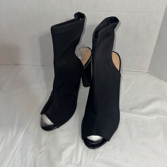 Black Open-Toe Stretch Sock High Heel Ankle Boots Size 9.5 - Picture 2 of 5